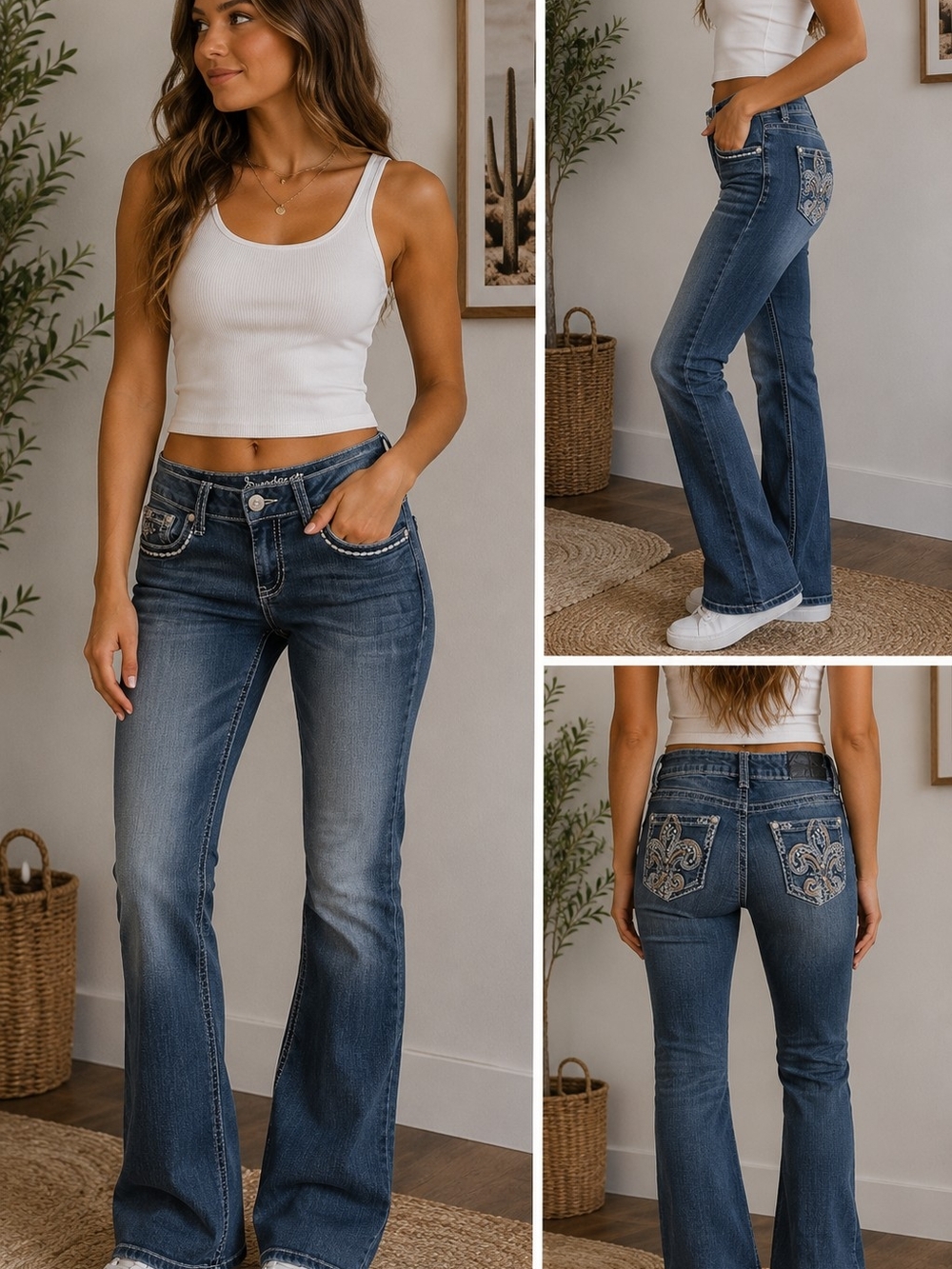 Soundgirl Dark Blue Embroidered Flare Jeans